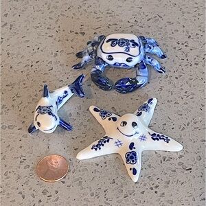 Porcelain Miniature Crab, Starfish and shark Hand painted